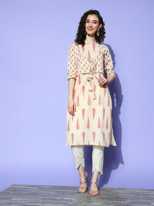 Ahalyaa Womens Chiku Pure Cotton Printed Kurtas
