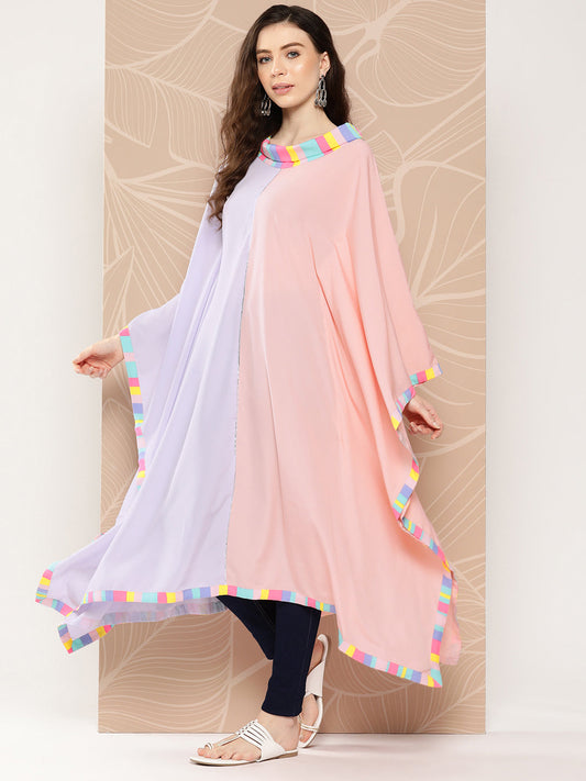Ahalyaa Women Colourblocked Flared Sleeves Gotta Patti Crepe Kaftan Kurta
