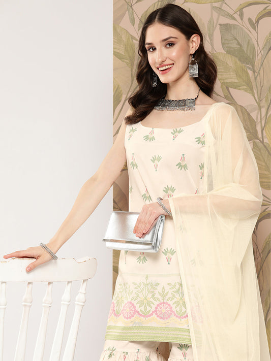 Ahalyaa Women Floral Printed Regular Kurti with Sharara & With Dupatta