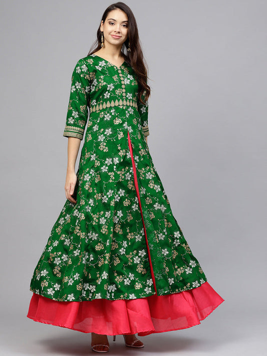 Ahalyaa Rubber Glitter Anarkali & Double layer Poly Silk Kurta