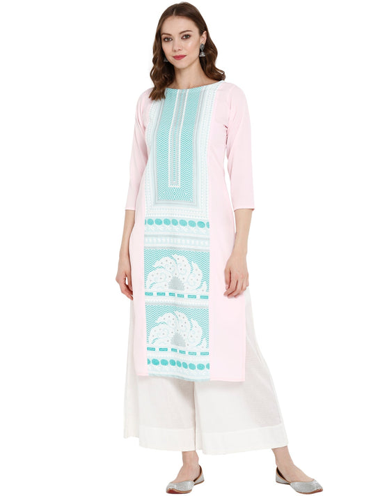 Ahalyaa Women Pink Printed Straight Kurta