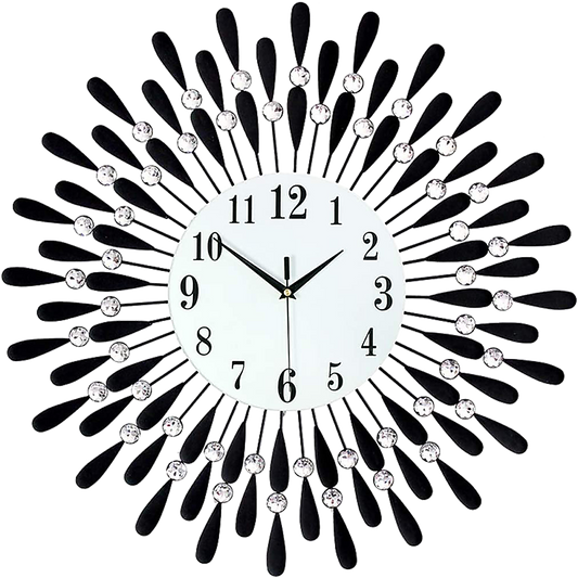 Large Modern 3D Crystal Wall Clock Luxury Art Metal Round Home Decor