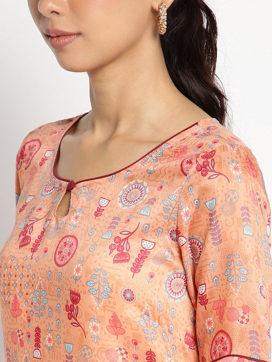 Aurelia Women Peach-Coloured Ethnic Motifs Printed Kurta with Trouser