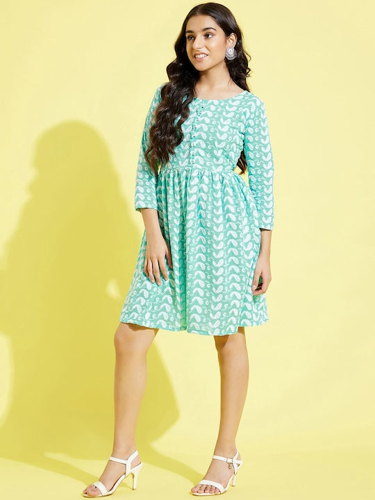Vastramay Yuva Girls Sea Green Chikankari  Ethnic Dresses