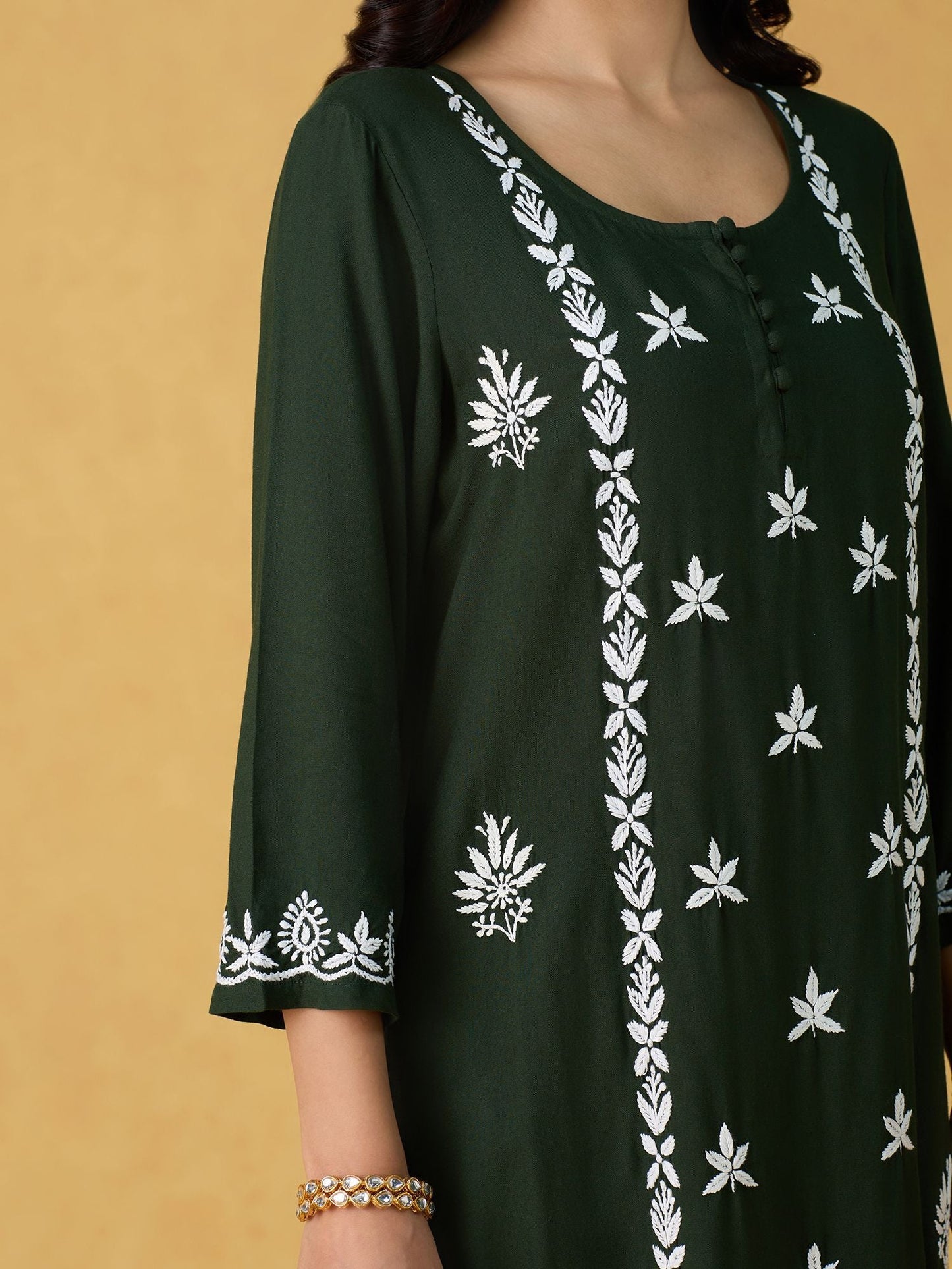 Likha Green Chikankari Kurta Pant & Dupatta (Set of 3)