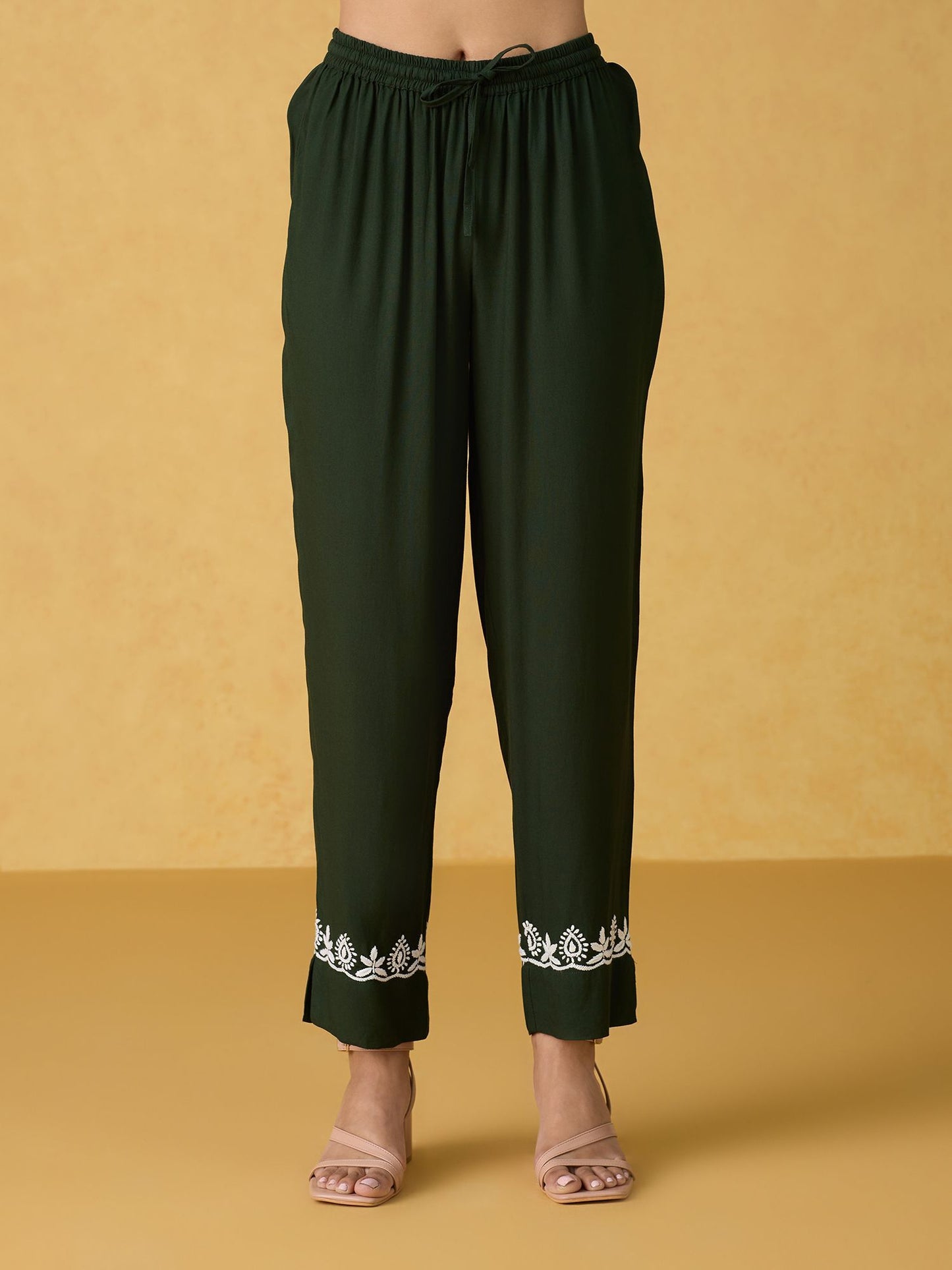 Likha Green Chikankari Kurta Pant & Dupatta (Set of 3)