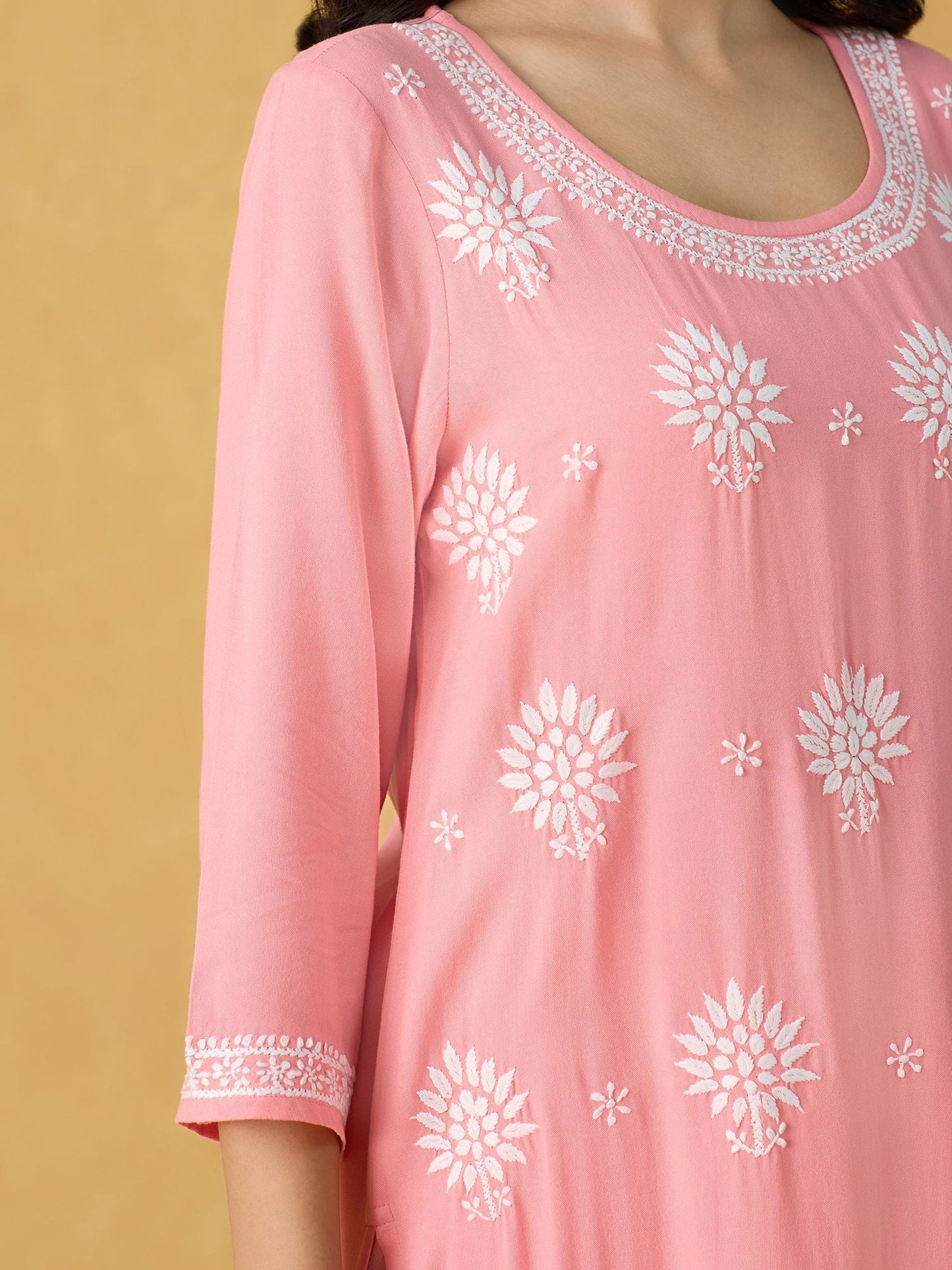 Likha Peach Chikankari Kurta Pant & Dupatta LIKSKD298 (Set of 3)