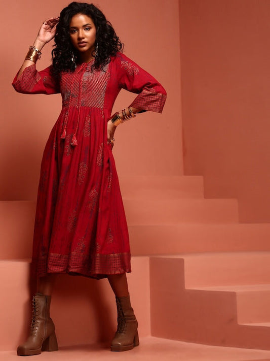 IMARA Ethnic Motifs Printed A-Line Ethnic Dress