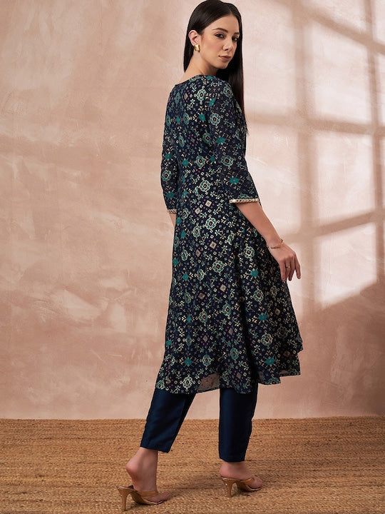 All about you Ethnic Motifs Printed A-line Kurta With Trousers
