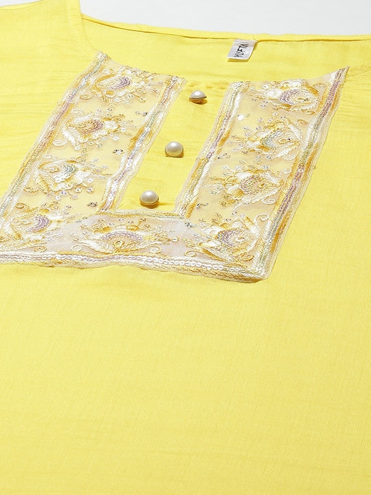 Yufta Women Yellow Ethnic Motifs Embroidered Kurta with Palazzos & Dupatta