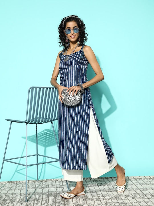 Varanga Women Striped Indigo Kurta