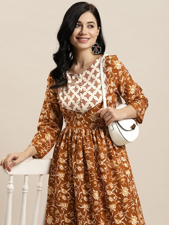 Here&now Women Ethnic Motifs Printed A-Line Kurta