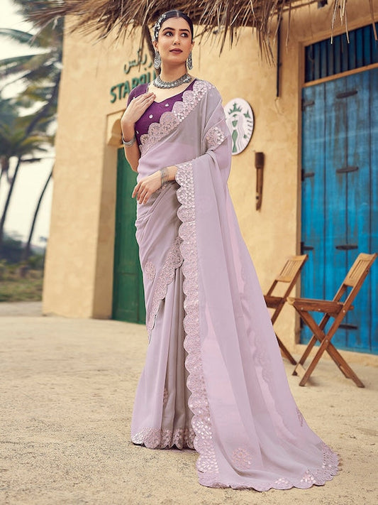 Satrani Floral Embroidered Dabu Saree