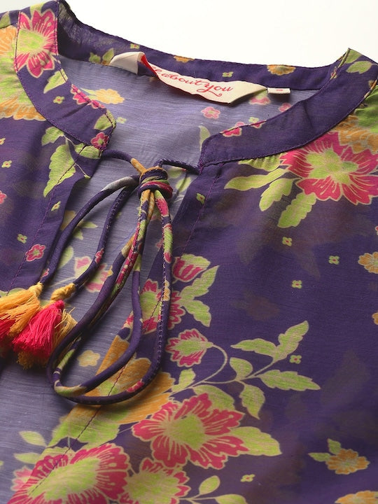 All about you Solid Maxi Dress with Floral Print Longline Jacket