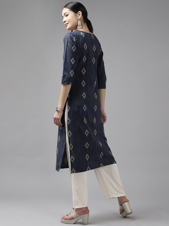 Yufta Women Woven Design Straight Kurta Blue