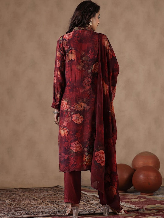 Scakhi Floral Printed Kurta With Trousers & Dupatta