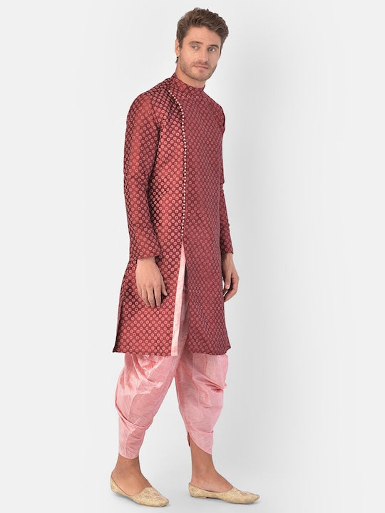 Deyann Men Maroon & Pink Ethnic Motifs Printed Kurta