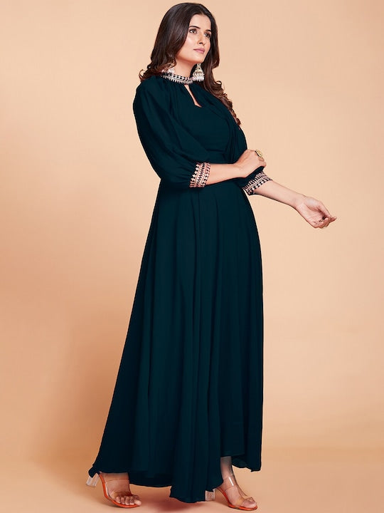 Fusionic Maxi Length Gown With Add-On Sleeves Ethnic Dresses