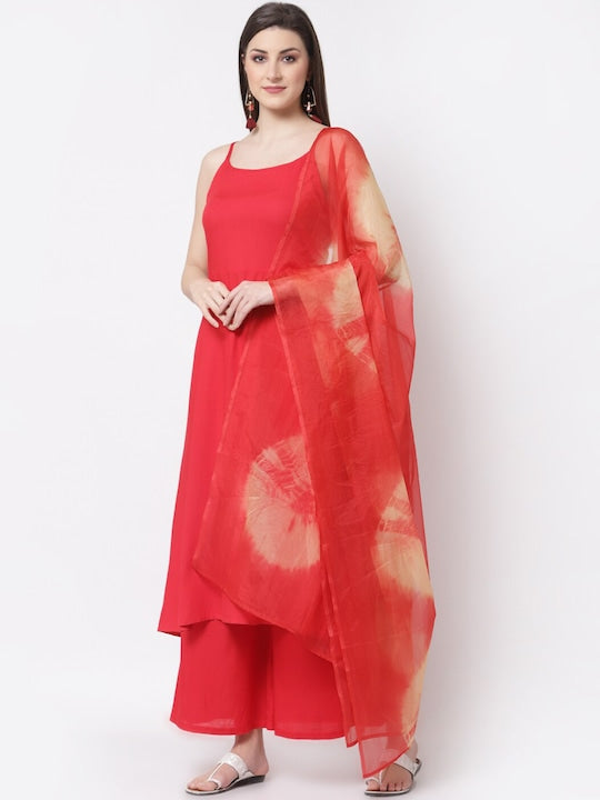Myshka Women Red Kurta with Palazzos & With Dupatta
