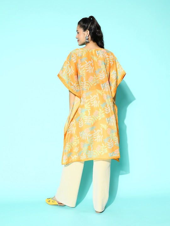 Yufta Ethnic Motifs Printed Flared Sleeves Sequinned Kaftan Kurta