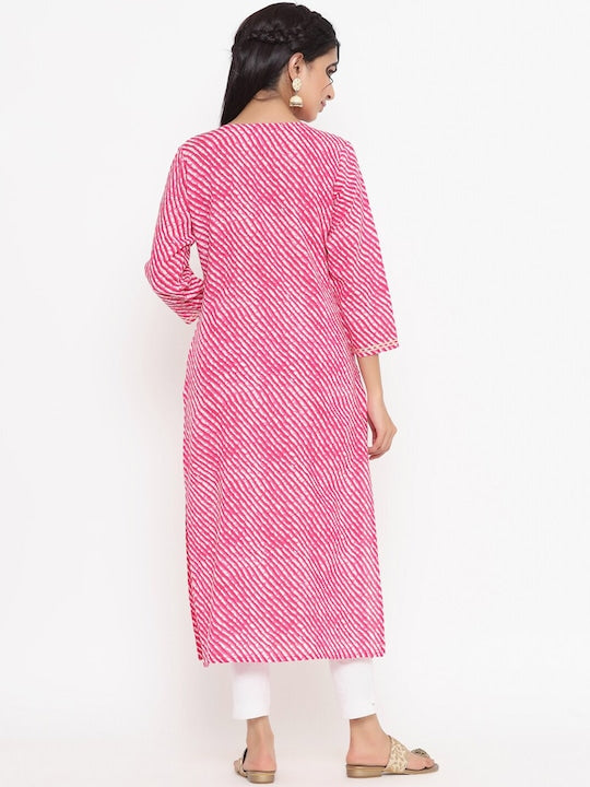 Yufta Women Leheriya Printed Gotta Patti Kurta