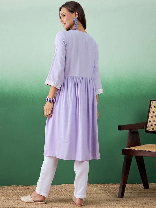 Sangria Floral Embroidered Flared Anarkali Kurta