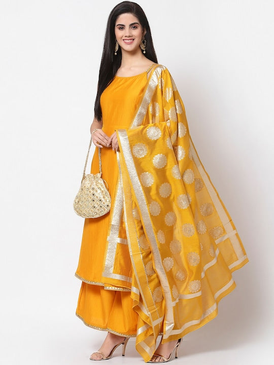 Myshka Women Yellow Kurta with Palazzos & With Dupatta