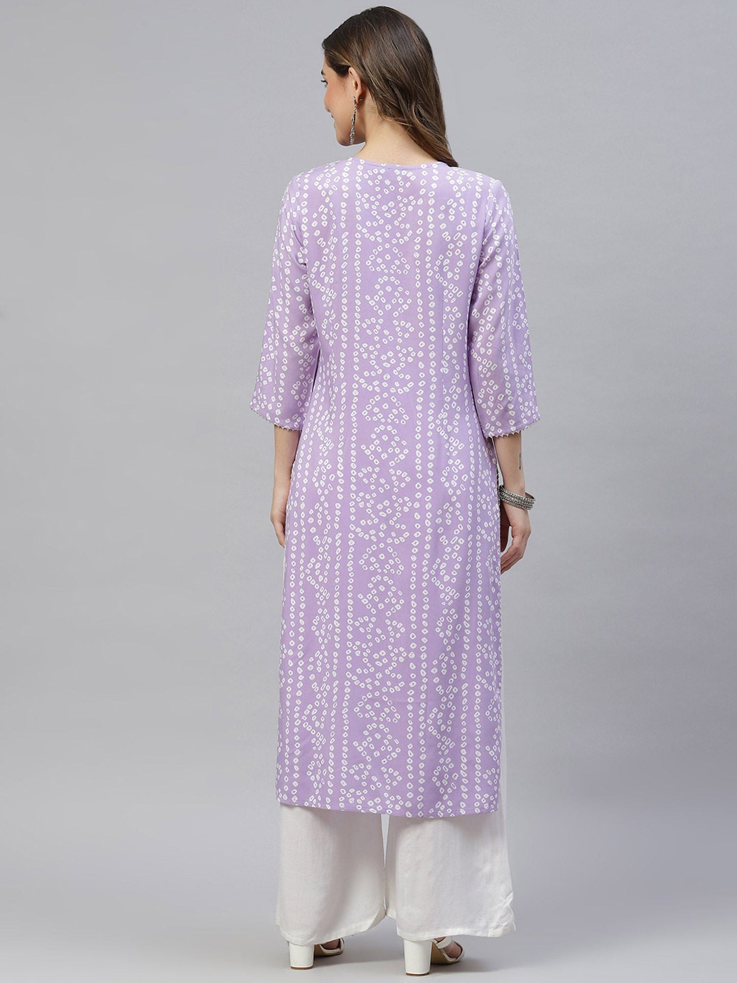 PIROH Womens Bandhej Print Rayon Kurta Purple