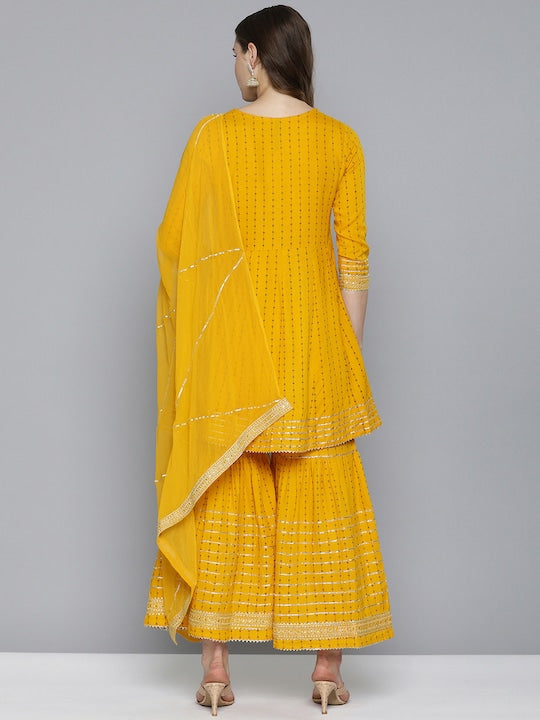 Here&now Gotta Patti Pure Cotton Kurta with Sharara & With Dupatta