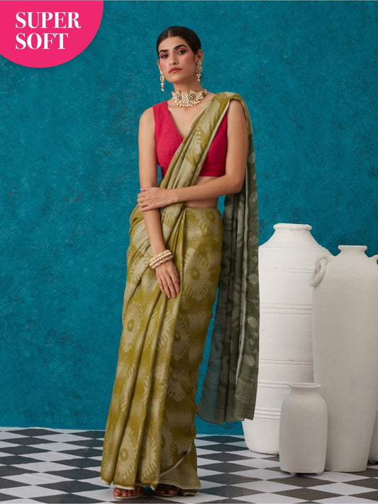 Likha Green Liva Jacquard Textured Lite Saree With Unstitched Blouse LIKSAR22 (Free Size)