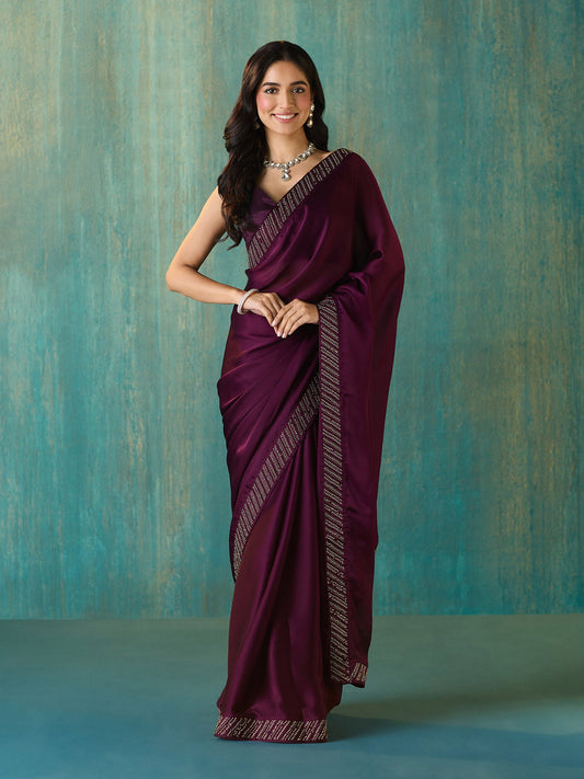 Likha Purple Satin Embellished & Sequined Saree with Unstitched Blouse LIKSAR120 (Free Size)