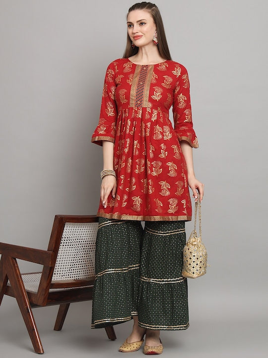 All about you Floral Printed Regular Kurta with Sharara