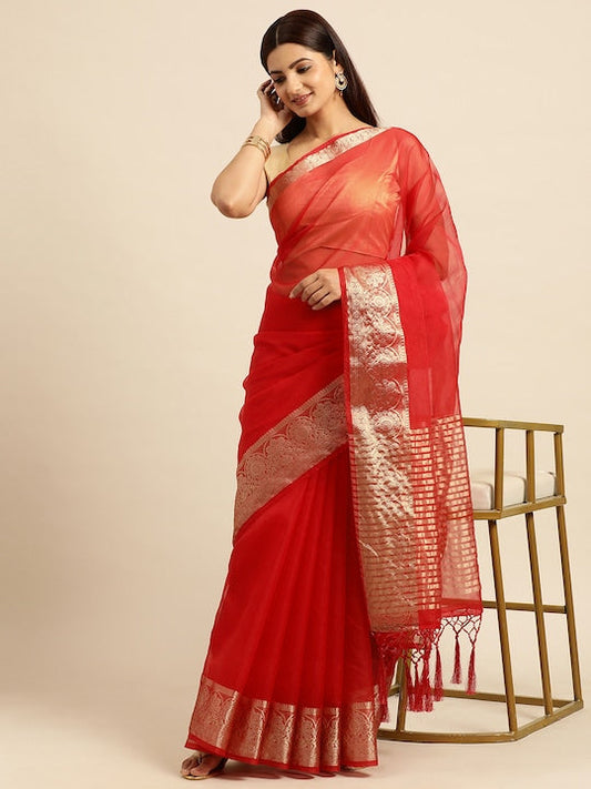 Kasee Zari Silk Cotton Chanderi Saree