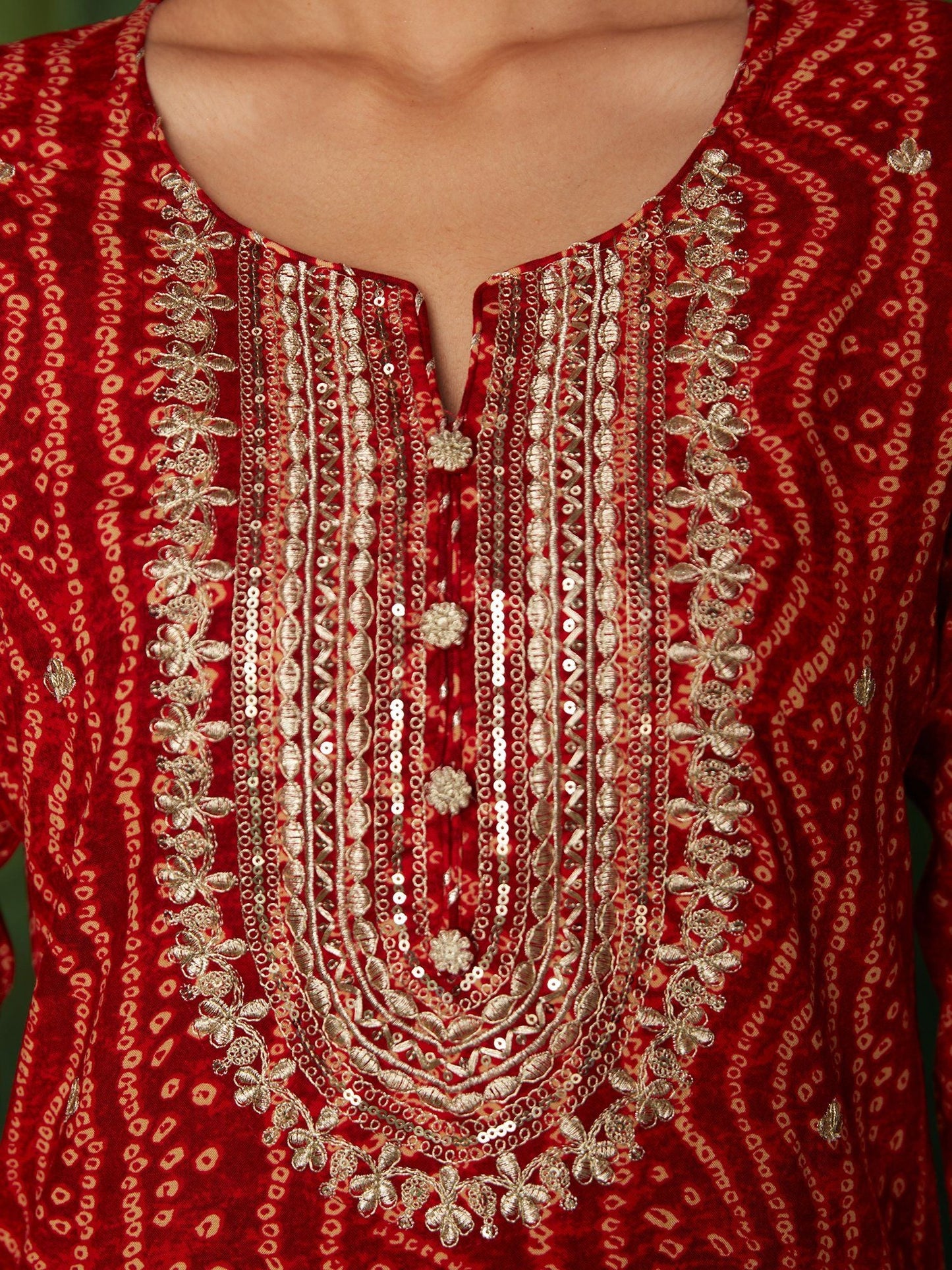 Likha Bandhej Maroon Zari Mirror Work Sharara Set with Dupatta LIKSKD152 (Set of 3)