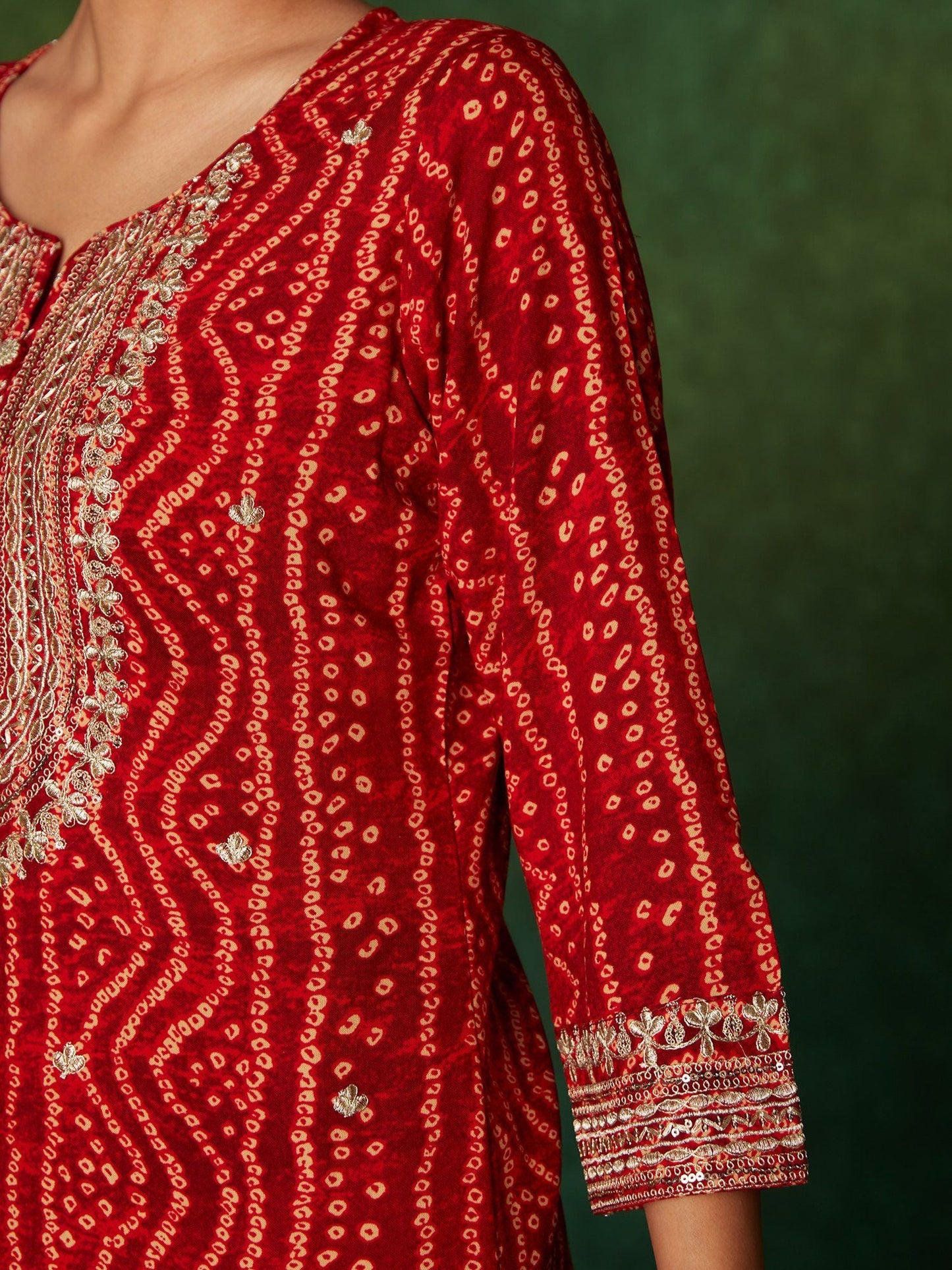 Likha Bandhej Maroon Zari Mirror Work Sharara Set with Dupatta LIKSKD152 (Set of 3)