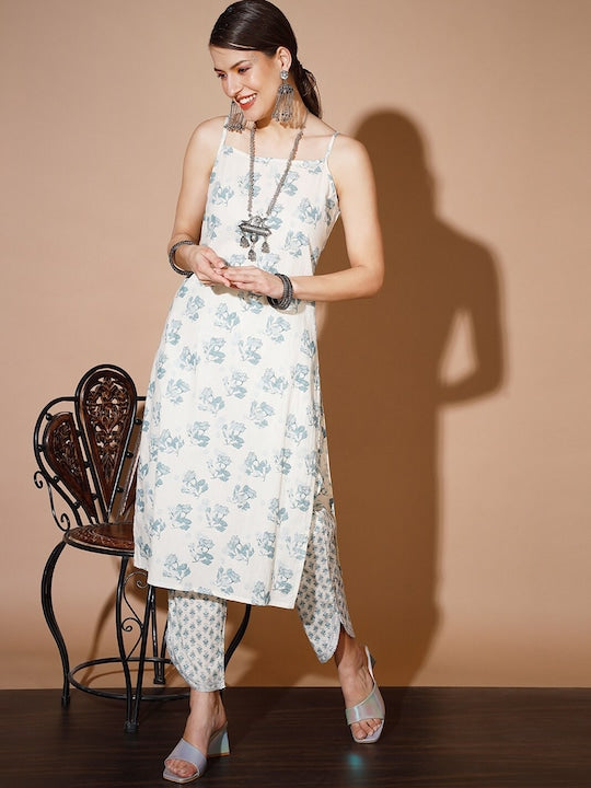Myshka Floral Printed Regular Pure Cotton Kurta with Trousers