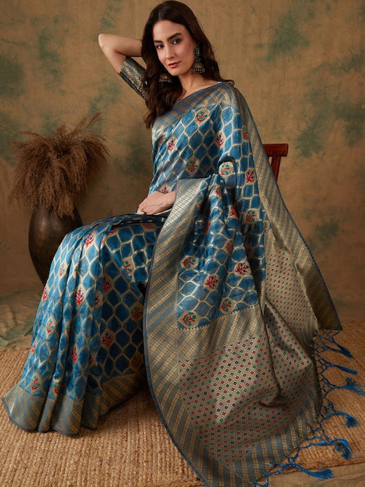Sangria Ethnic Motif Woven Design Organza Saree