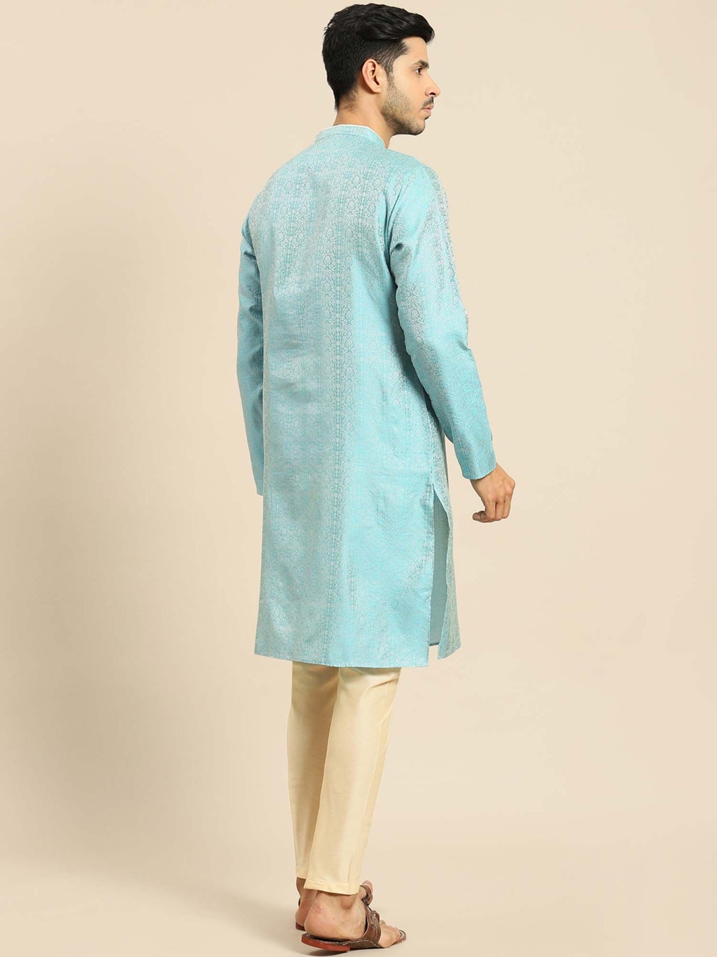 Amodh by Kisah Men Turquoise Blue Kurta (Set of 2)