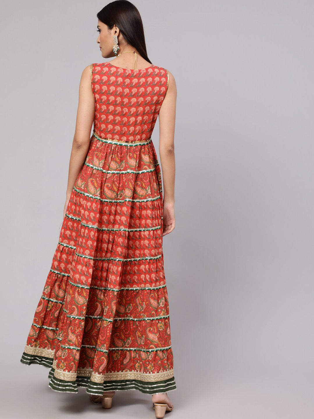 AKS Couture Ethnic Motifs Printed Sleeveless Cotton Maxi Dress