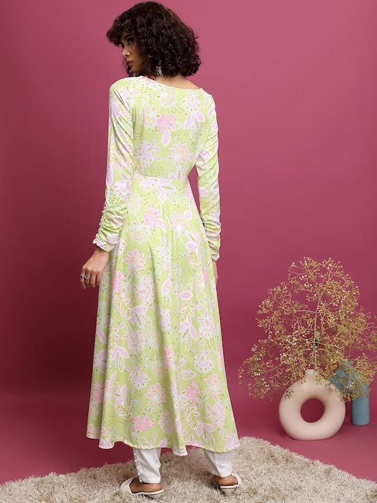 Vishudh Lime Green Floral Printed Kurta