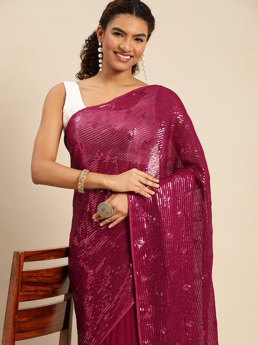 Kasee Embellished Sequinned Pure Georgette Saree