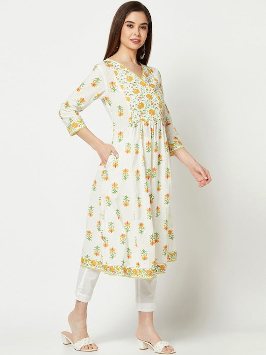IMARA Floral Printed Cotton A-Line Kurta