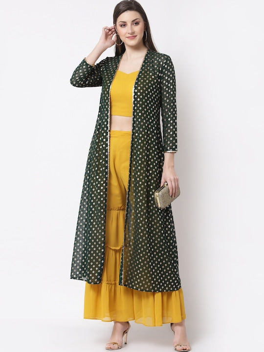 Myshka Women Navy Blue Ethnic Motifs Printed Layered Pure Cotton Kurta with Sharara
