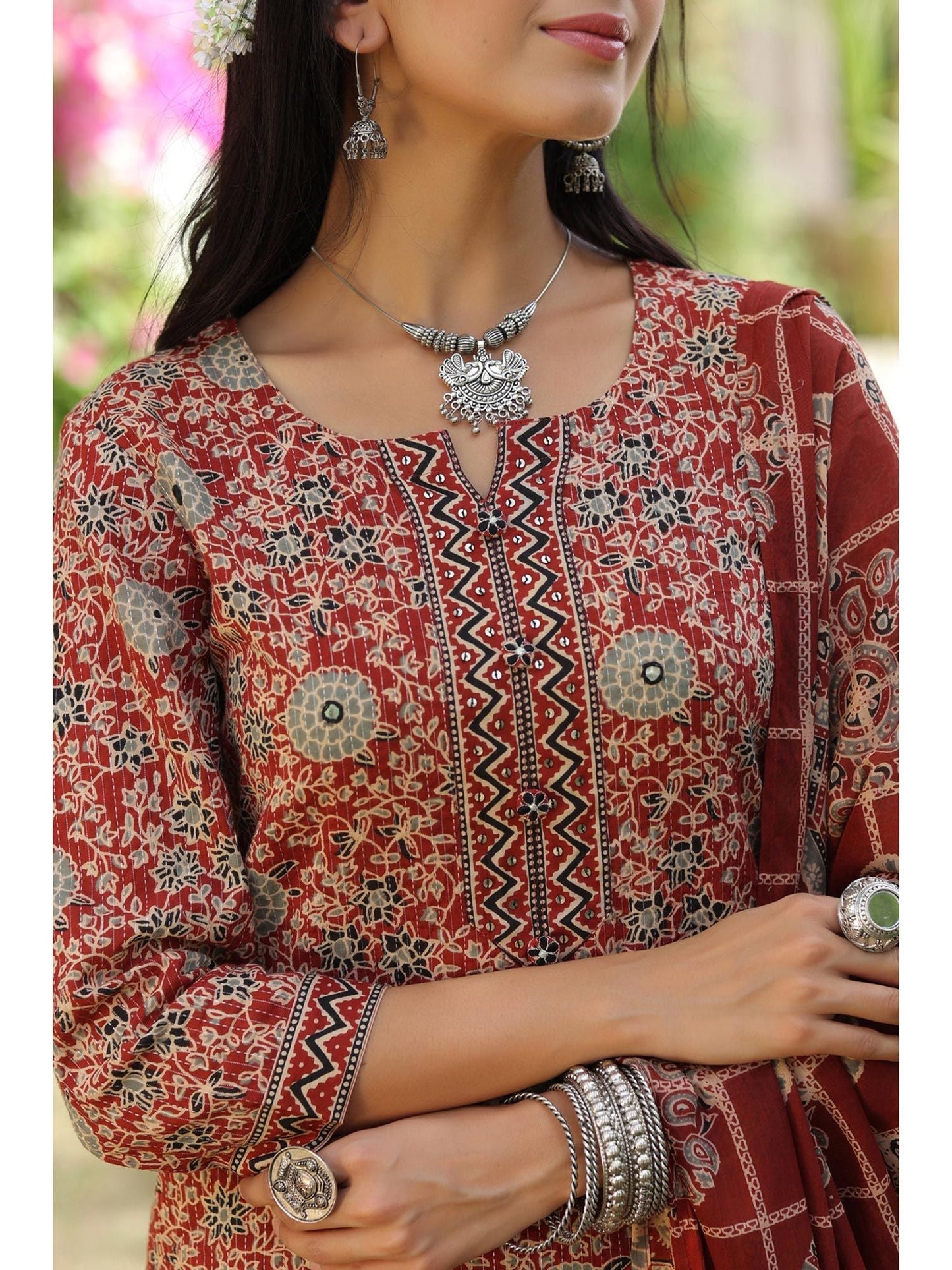 PIROH Womens Floral Print Kurta Pant Dupatta Set (Set of 3)