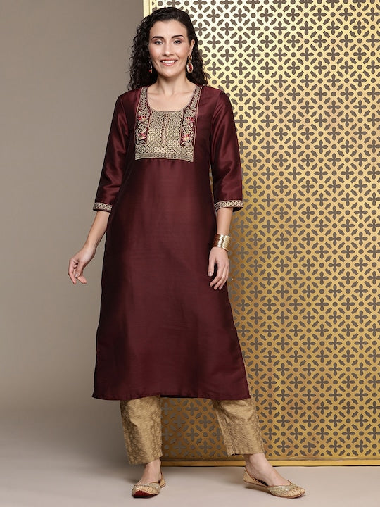 House of Pataudi Jashn Ethnic Motifs Yoke Design Thread Work Kurta