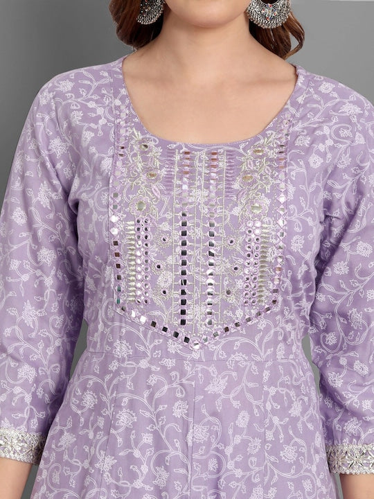 Singni Women Purple Ethnic Motifs Embroidered Mirror Work Kurta with Trousers & Dupatta