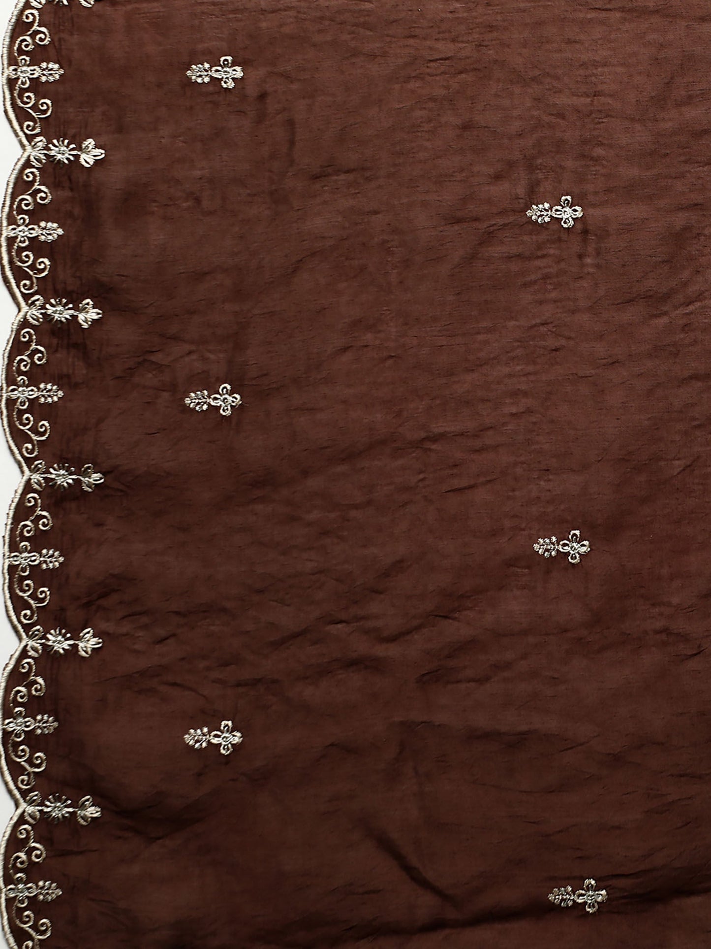 Heeposh Brown Embroidered Kurta with Scallop Dupatta (Set of 3)