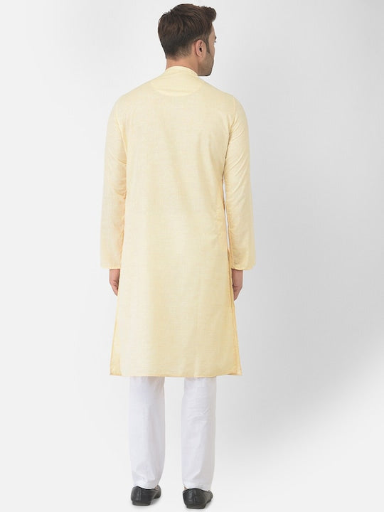 Deyann Men Yellow Pure Cotton Straight Kurta