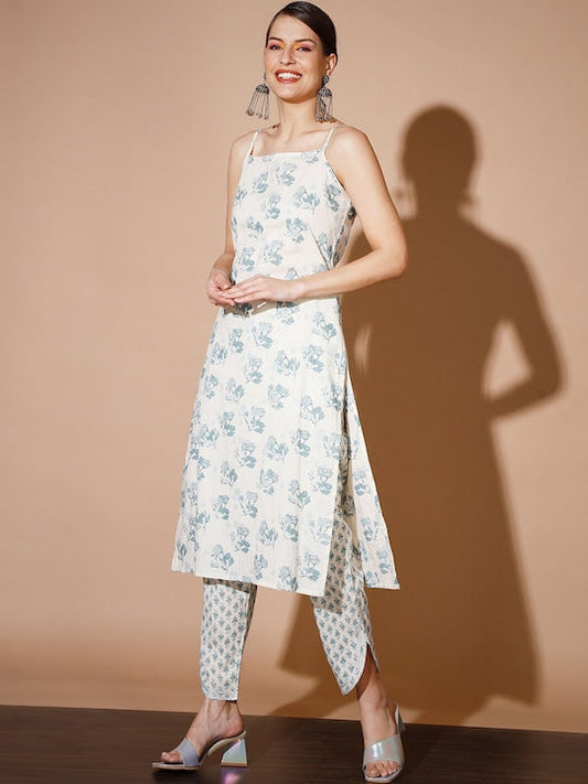 Myshka Floral Printed Regular Pure Cotton Kurta with Trousers