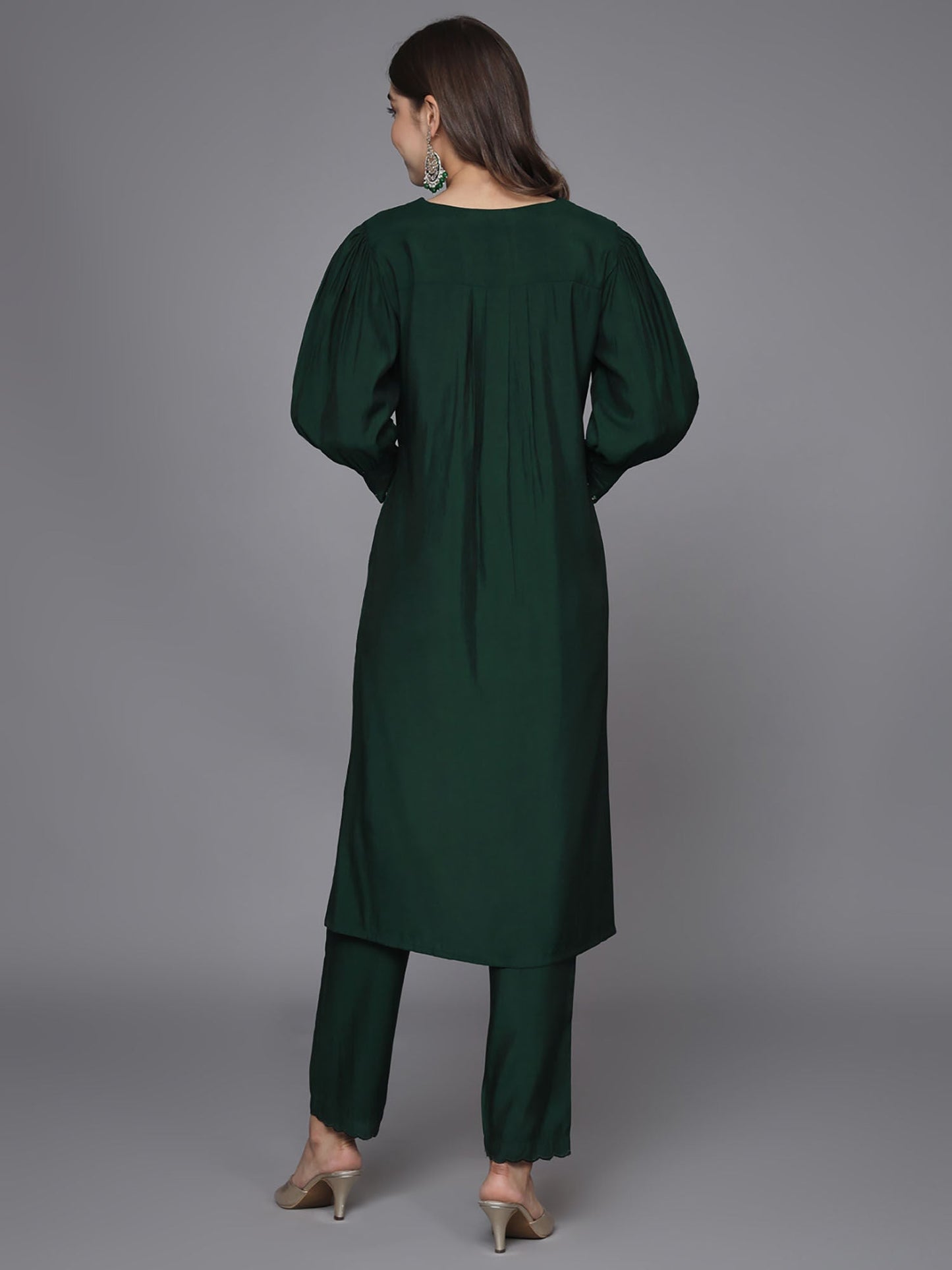 Heeposh Bottle Green Handwork Kurta & Pant (Set of 2)